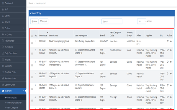 Filterable and sortable order view